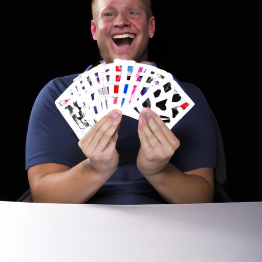 Người cầm bộ bài poker thắng với nụ cười rộn ràng