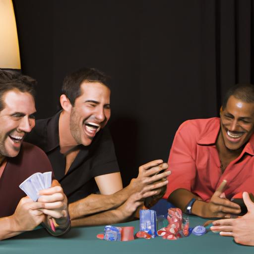 Nhóm bạn cười đùa và tận hưởng trò chơi poker